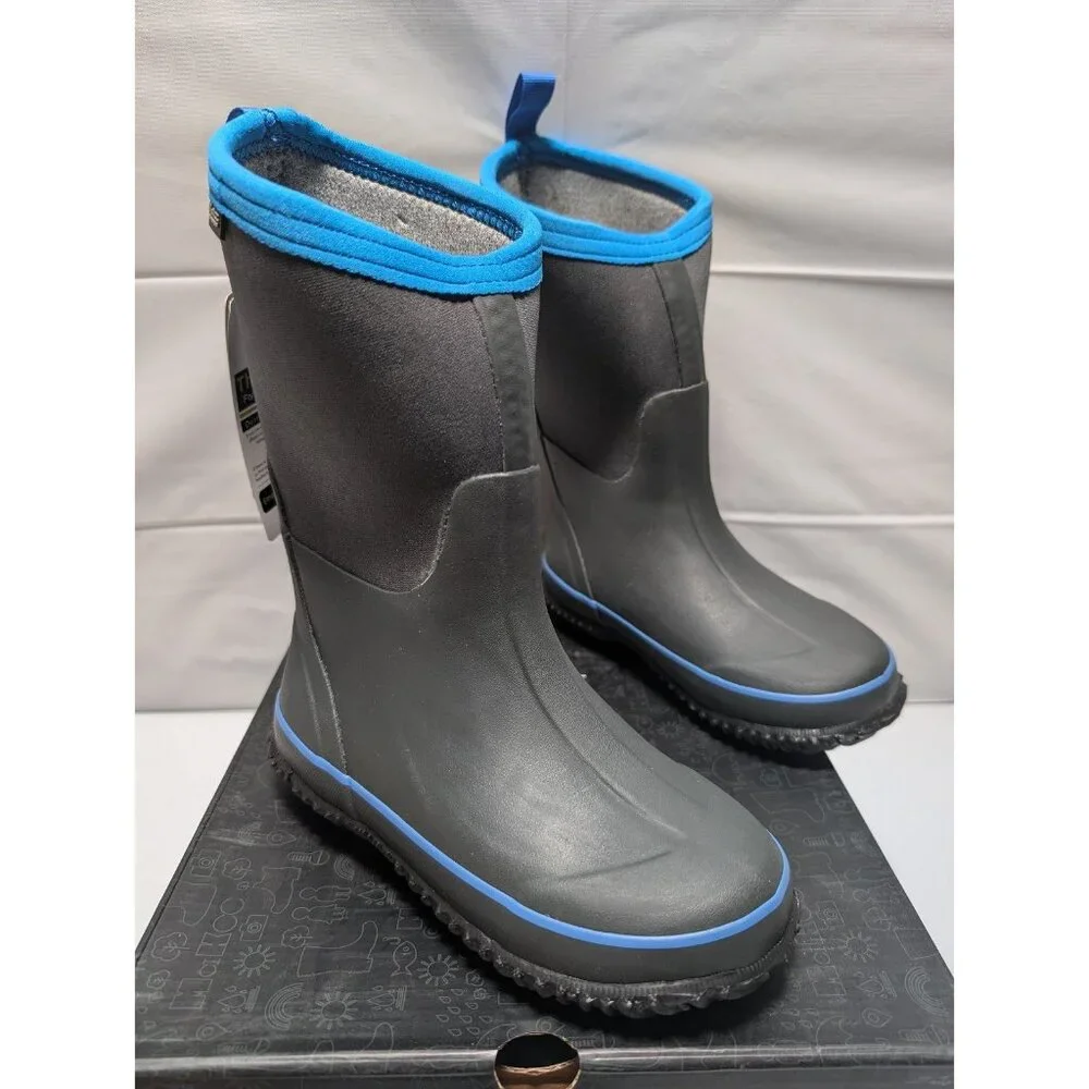 MCIKCC Kids Blue Grey Rubber Rain Boots, Waterproof Solid Classic Snow Size 1